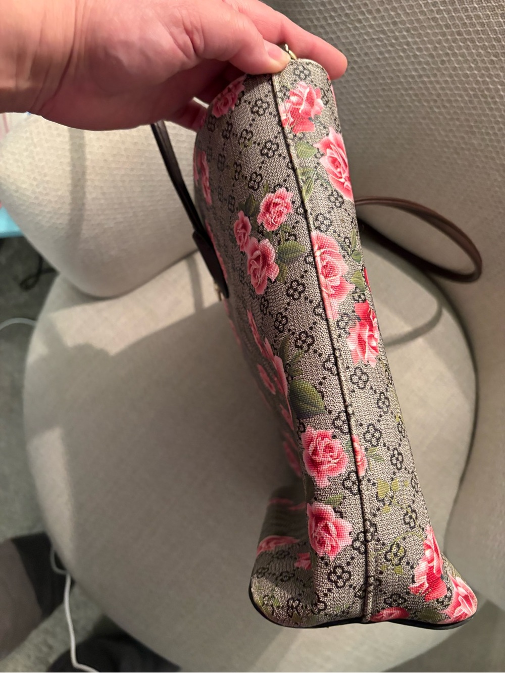 2 Floral Print Tote Bags in Pink and Brown leather - Picture 5 of 13